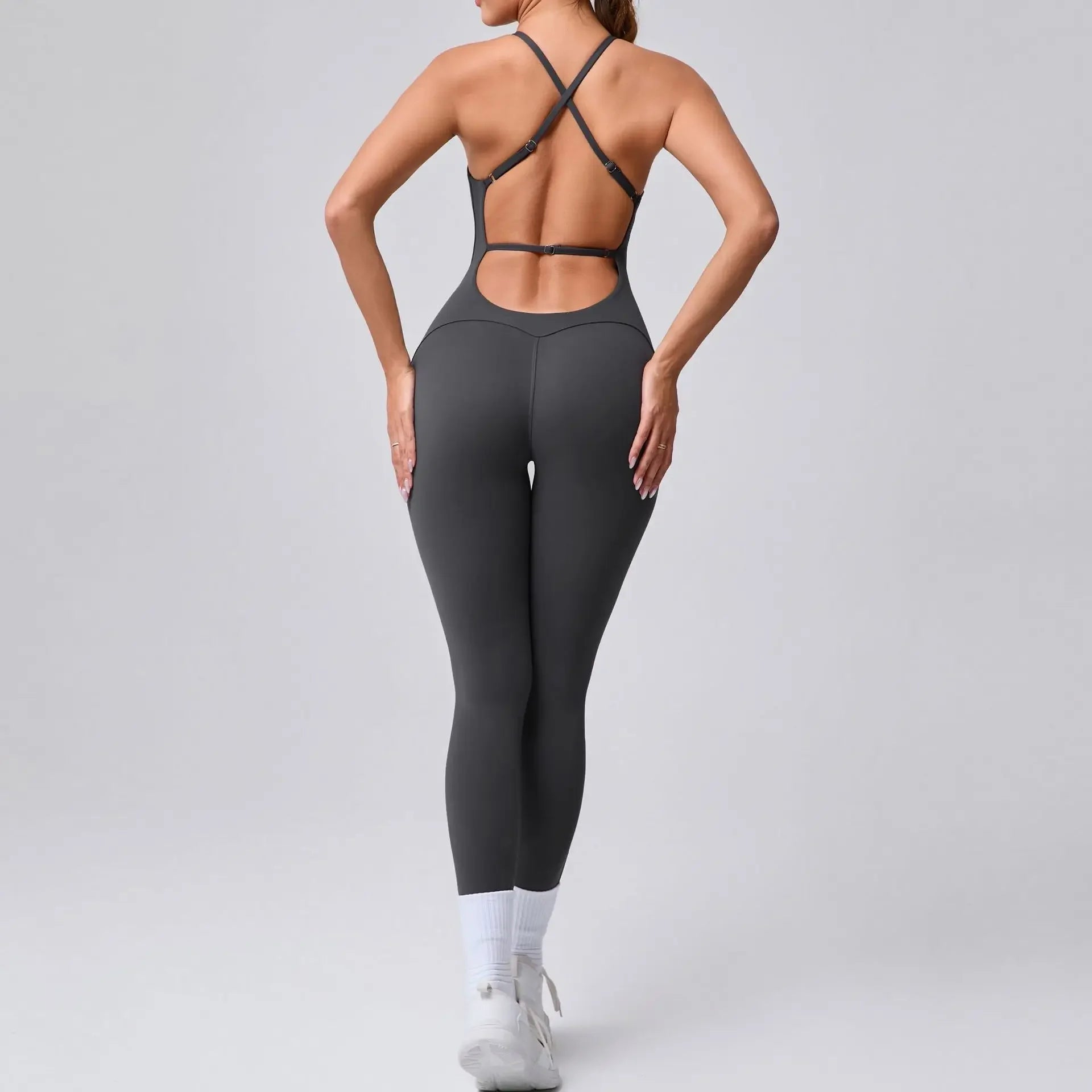 Seamless Yoga Jumpsuits Sports Fitness Cross Straps Beauty Back Peach Hip Raise Tight One-piece Gym Workout Tracksuits for Women