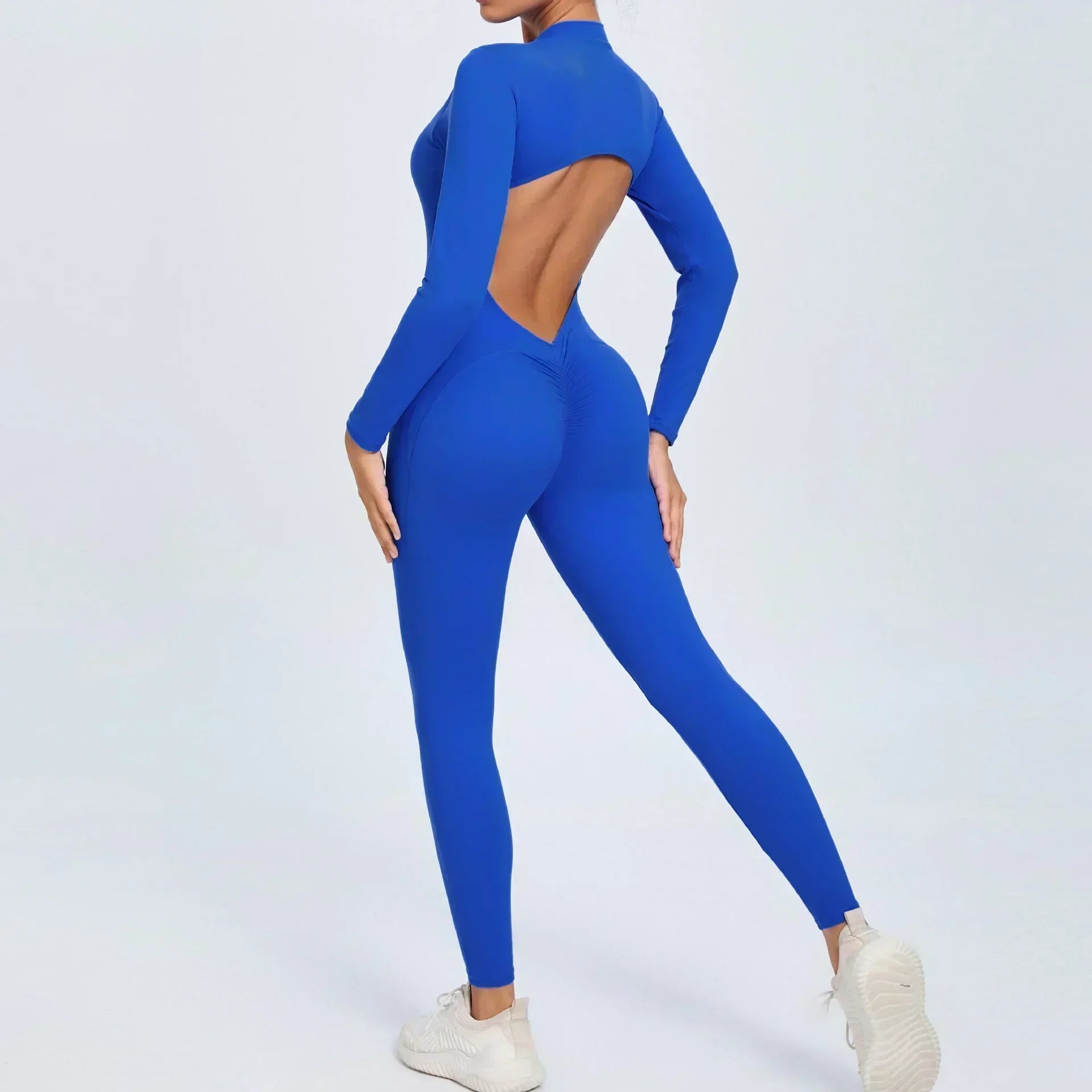 Seamless Yoga Zipper Jumpsuits Sports Fitness Beauty Back Hip-Lifting Long-Sleeved One-Piece Workout Gym Tracksuits for Women