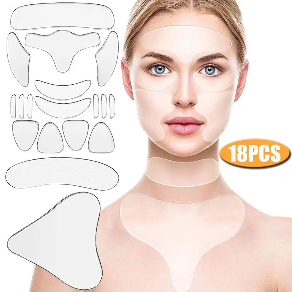 18Pcs Silicone Face Forehead Cheek Chin Sticker Anti-wrinkle Face Eye Patches Wrinkle Removal Face Lifting Beauty Tool Skin Care