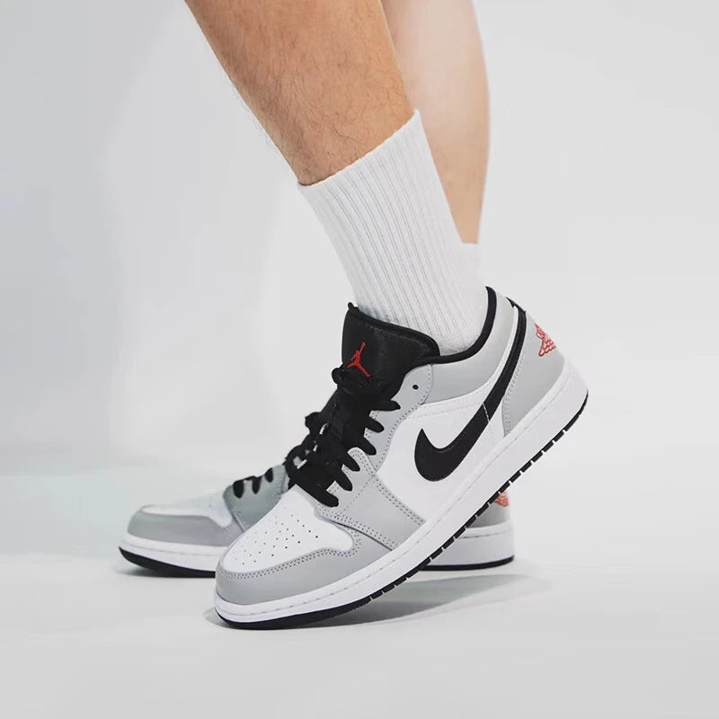 NIKE Air Jordan 1” Light Smoke Gray Synthetic Leather Anti-slip Wear-resistant Low Top Retro Basketball Shoes Men's Smoke Gray