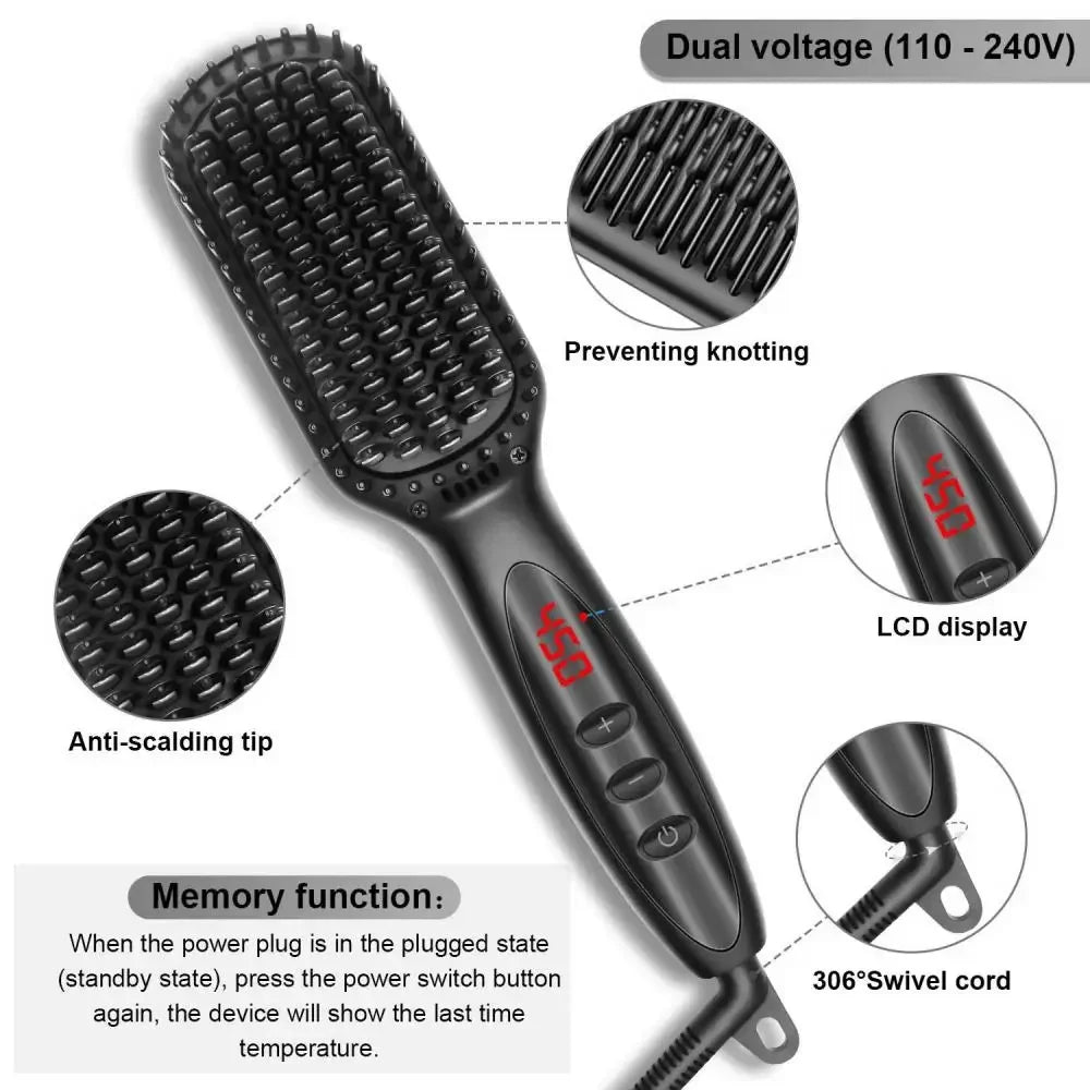 Multifunctional Electric Hair Comb Brush Beard Straightener Heating Beard Straightening Comb Straight Hair Curler Styling Tools