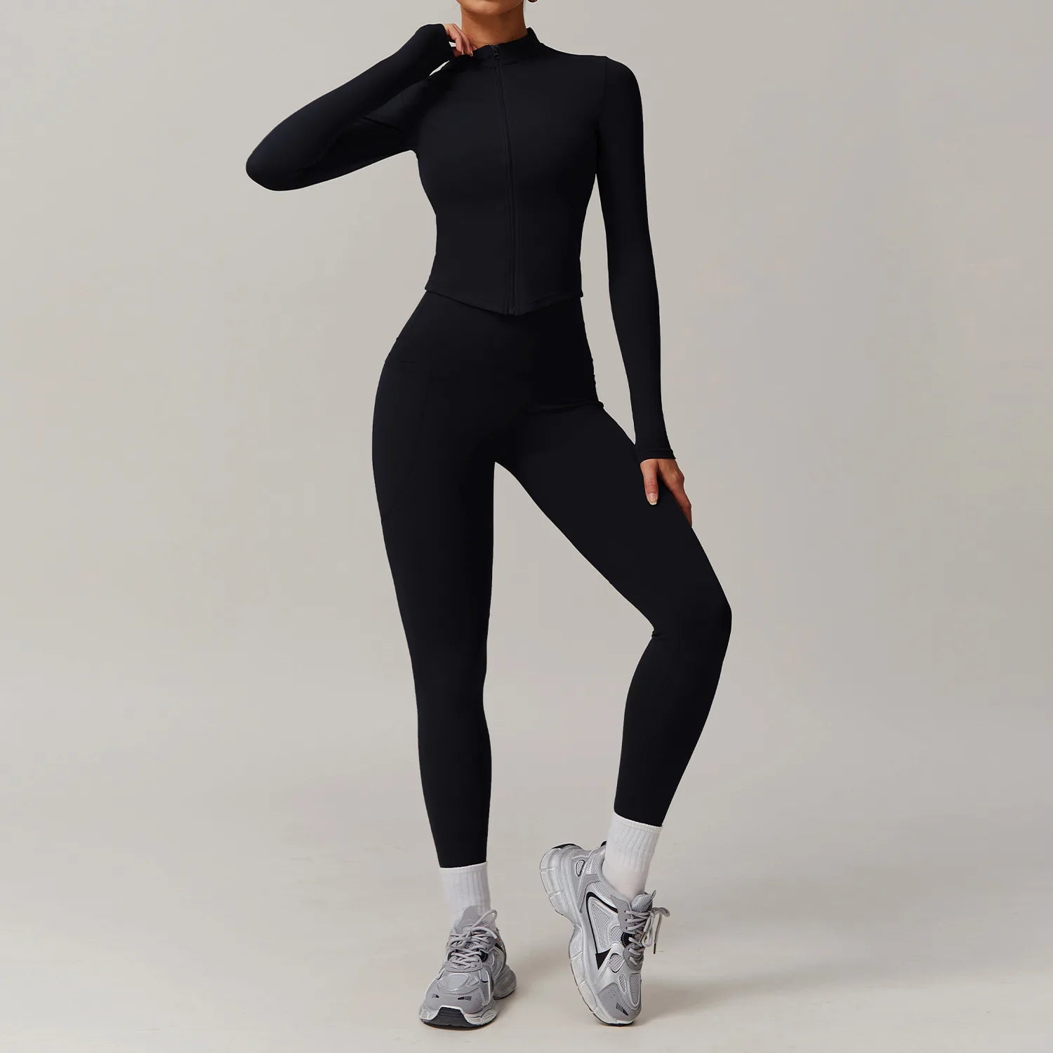 2 Pieces Yoga Suit Sports Set Women Gym Set Women Tracksuit Running Workout Long Sleeve Zipper Jacket Sports Shirt Yoga Clothing