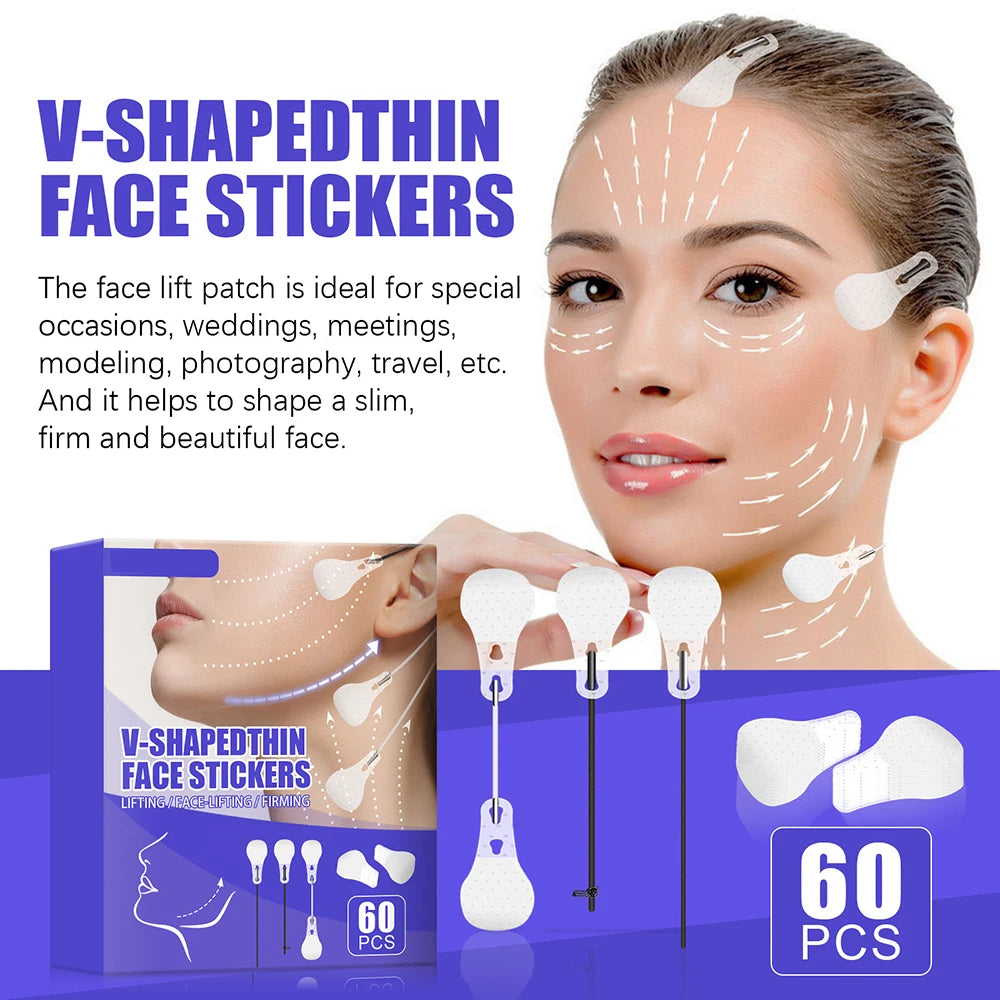 60Pcs Instant Invisible Thin Face Stickers Neck Eye Double Chin Lift Anti-wrinkle Skin Tightening Patch Face Skin Care Tools