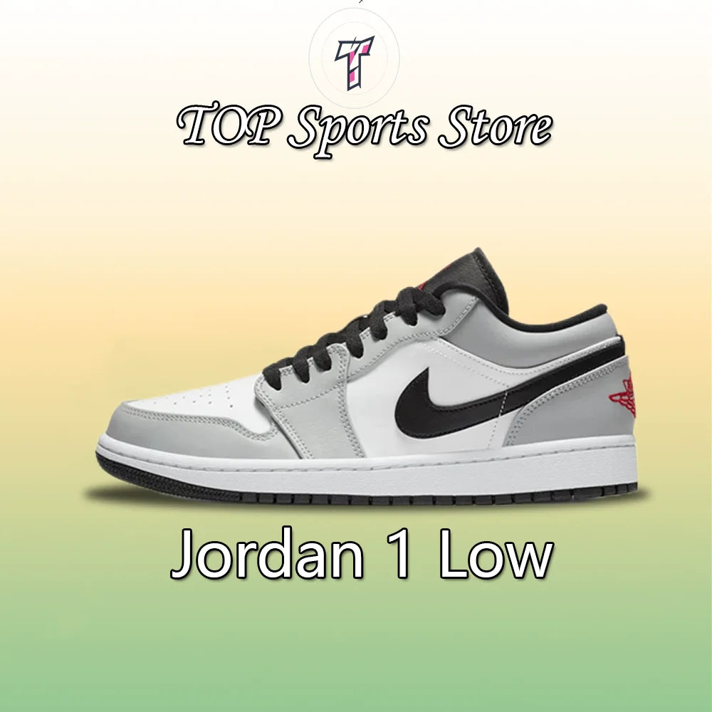 NIKE Air Jordan 1” Light Smoke Grey Synthetic Leather Anti-slip Wear-resistant Low Top Retro Basketball Shoes Men's Smoke Grey