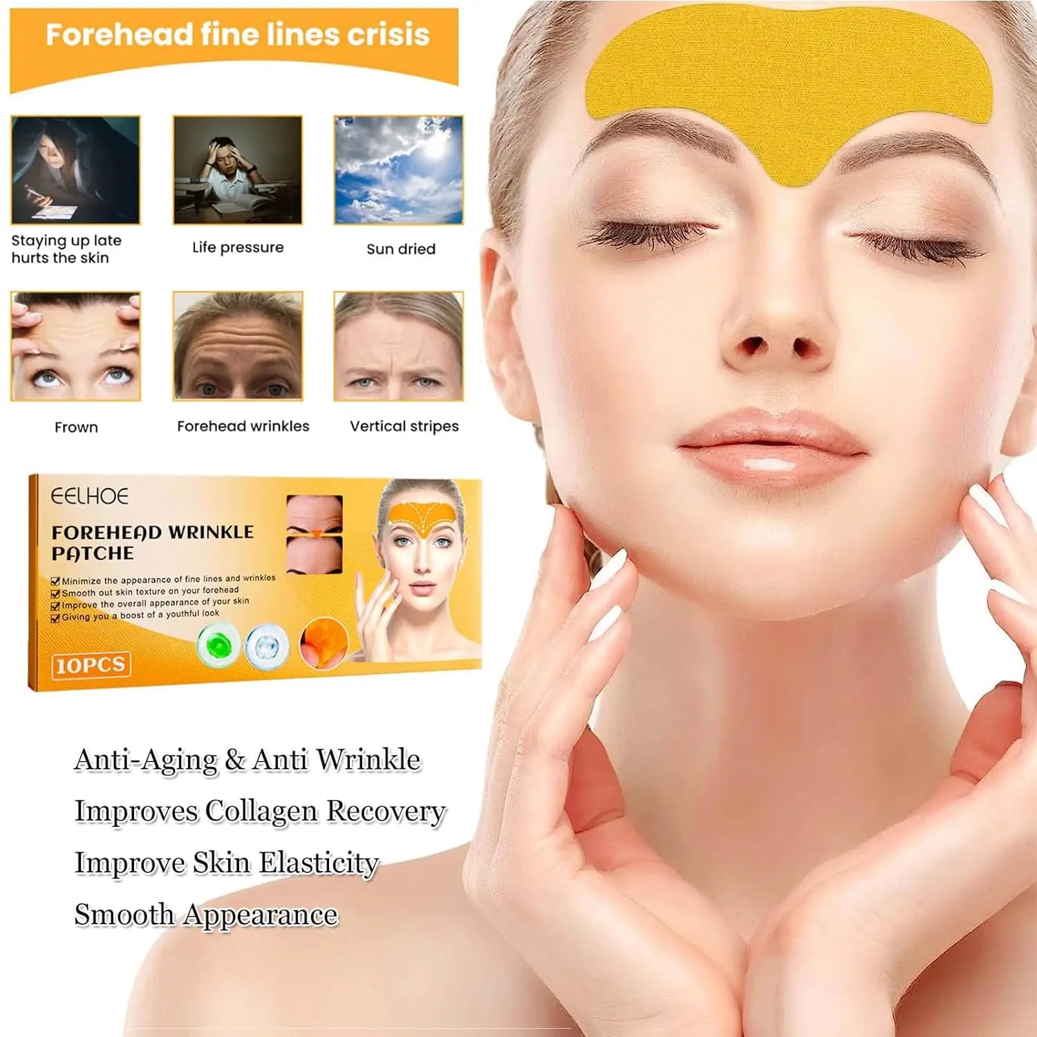 10Pcs Forehead Anti Wrinkle Stickers Wrinkle Patch Lightening Firming Mask Face Skin Anti-aging Frown Treatment Tool