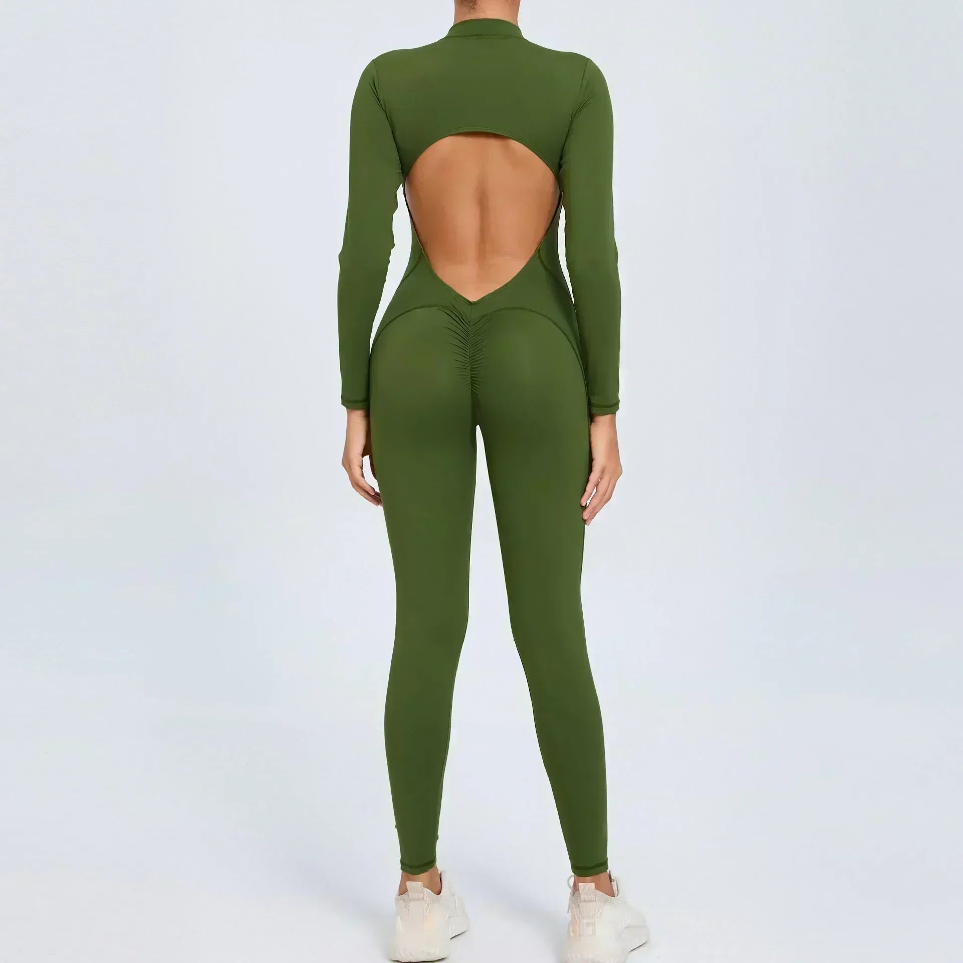 Seamless Yoga Zipper Jumpsuits Sports Fitness Beauty Back Hip-Lifting Long-Sleeved One-Piece Workout Gym Tracksuits for Women