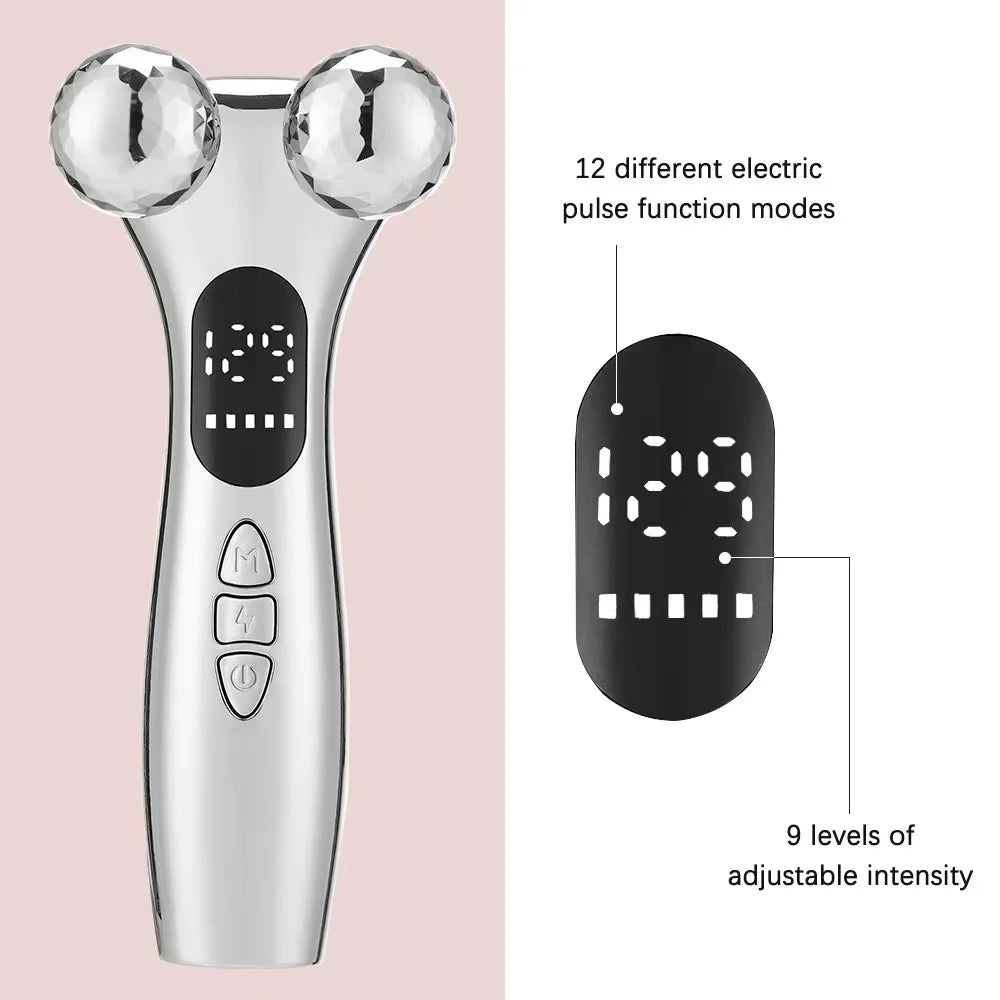 Electric Facial EMS Micro-current Beauty Instrument LED Display Face Lift 4D Roller Massager Skin Tighten Massage Beauty Devices