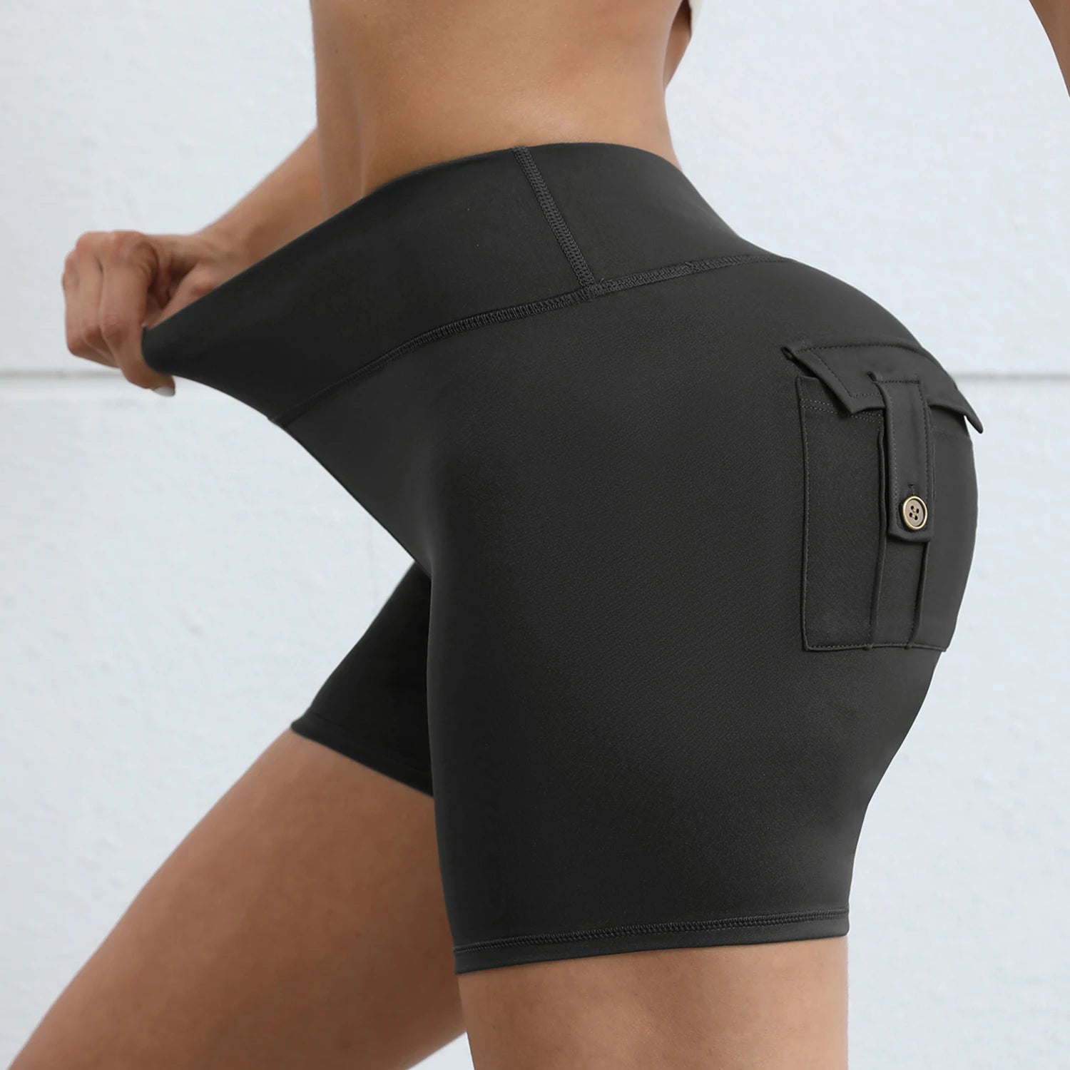 Women's Yoga Shorts with Back Pocket - Butt Lift and Ruched Effect