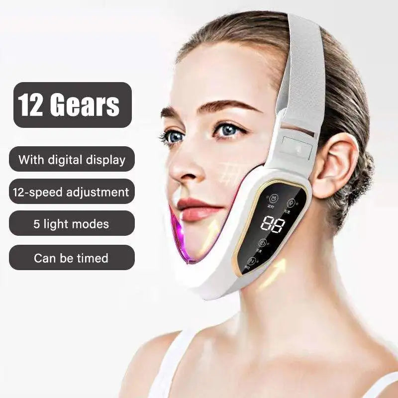 Facial Lifting Device LED Photon Facial Slimming Vibration Massager Heated Double Chin V Face Shaped Cheek Lift Belt Machine