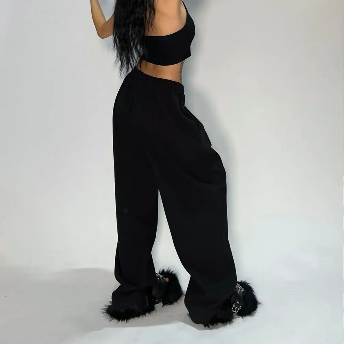 Retro Elegant Joggers Pants Fashion Women Solid Oversized Drawstring Y2K Sweatpant Trousers Streetwear Pocket New Baggy Pant