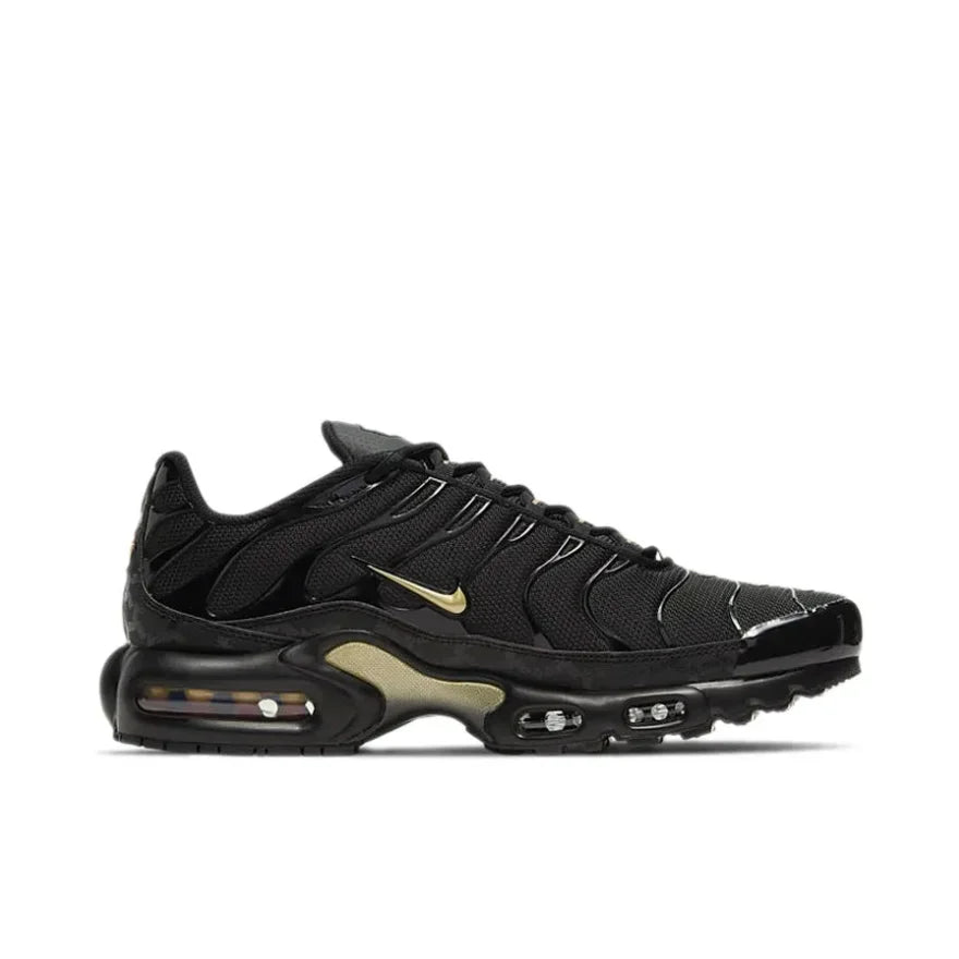 Nike Air Max Plus TN Shock Absorbing Anti slip Low Top Casual Running Shoes Men's Fashion Sneakers Black Gold Matching Color