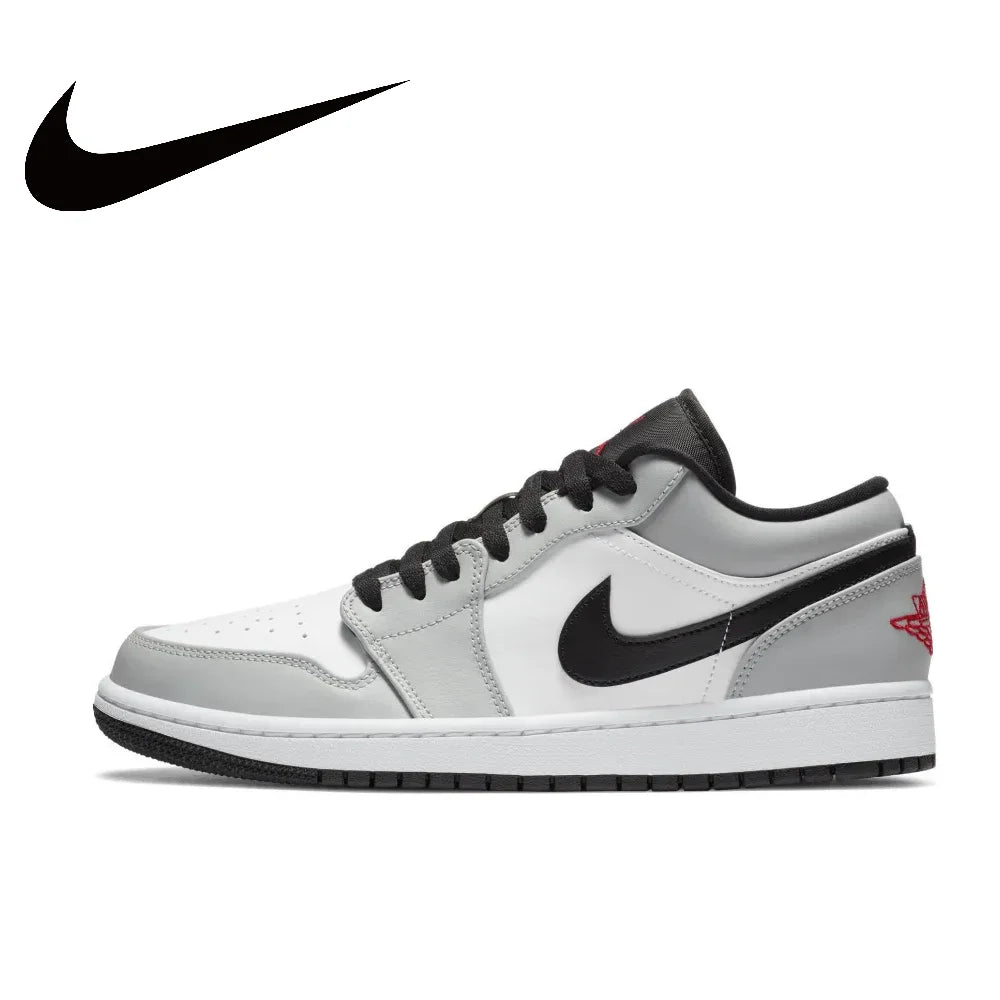 NIKE Air Jordan 1” Light Smoke Grey Synthetic Leather Anti-slip Wear-resistant Low Top Retro Basketball Shoes Men's Smoke Grey