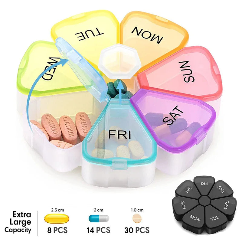 7 Days Medicine Pill Box Mini Round Portable Travel Storage Vitamin Box Sort Tablet Holder Organizer Container Cases