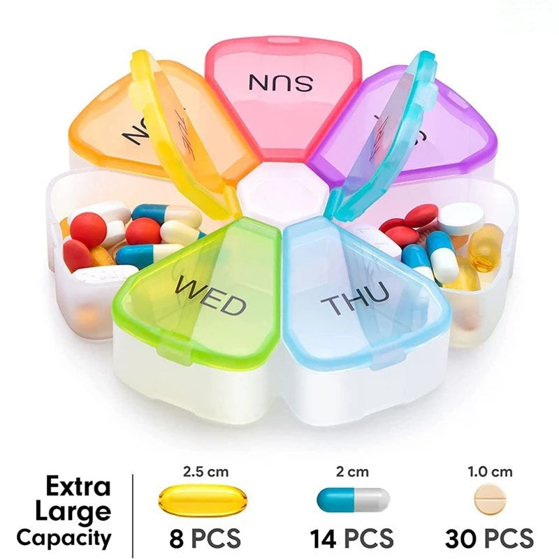 7 Days Medicine Pill Box Mini Round Portable Travel Storage Vitamin Box Sort Tablet Holder Organizer Container Cases