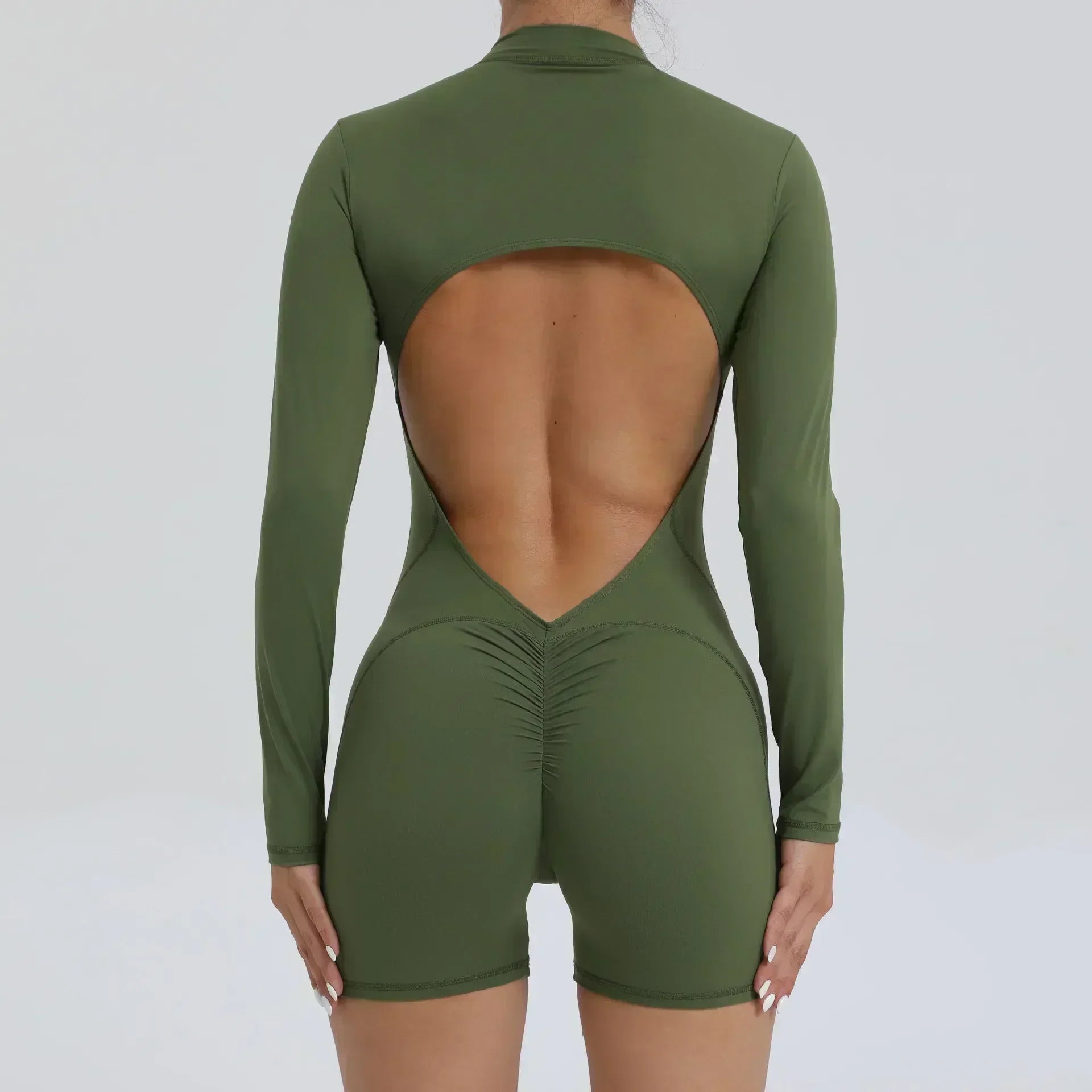 Seamless Yoga Zipper Jumpsuits Sports Fitness Beauty Back Hip-Lifting Long-Sleeved One-Piece Workout Gym Tracksuits for Women