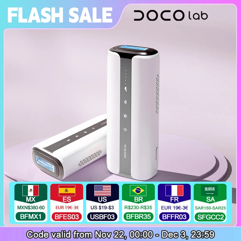 DOCO Laser IPL Epilator Hair Removal 17.6 J High Energy Penetration Ice Cool Painless Red Blue Light Skincare home-appliance