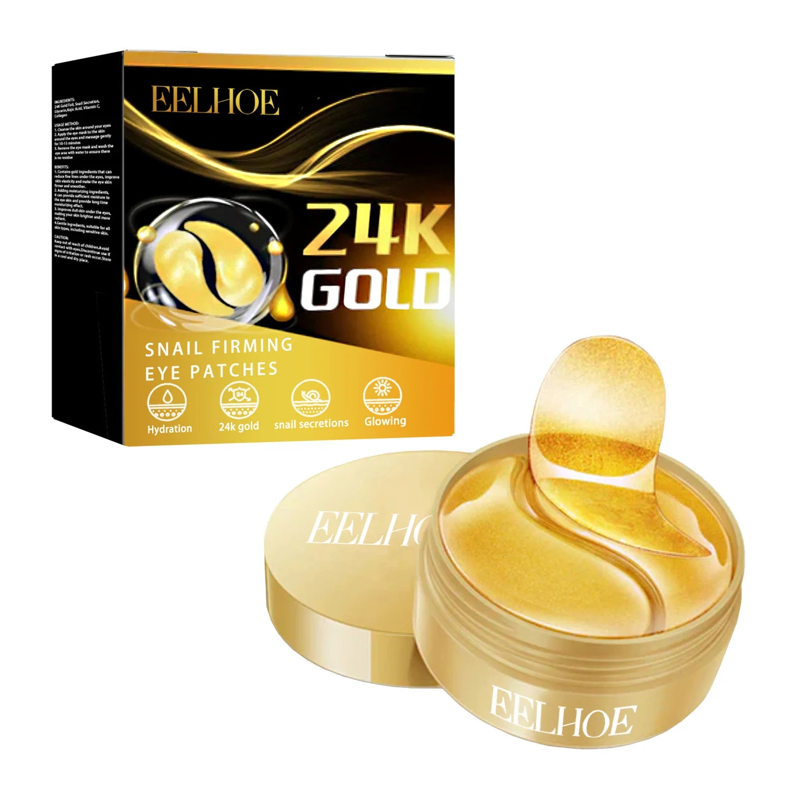 EELHOE 24K Gold Snail Firming Eye Patches Fades Wrinkle Remove Dark Circle and Eye Bags Reducing Fine Lines Smooth Eye Skin Care