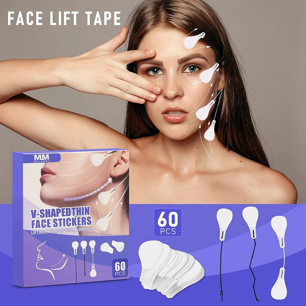 60Pcs Instant Invisible Thin Face Stickers Neck Eye Double Chin Lift Anti-wrinkle Skin Tightening Patch Face Skin Care Tools