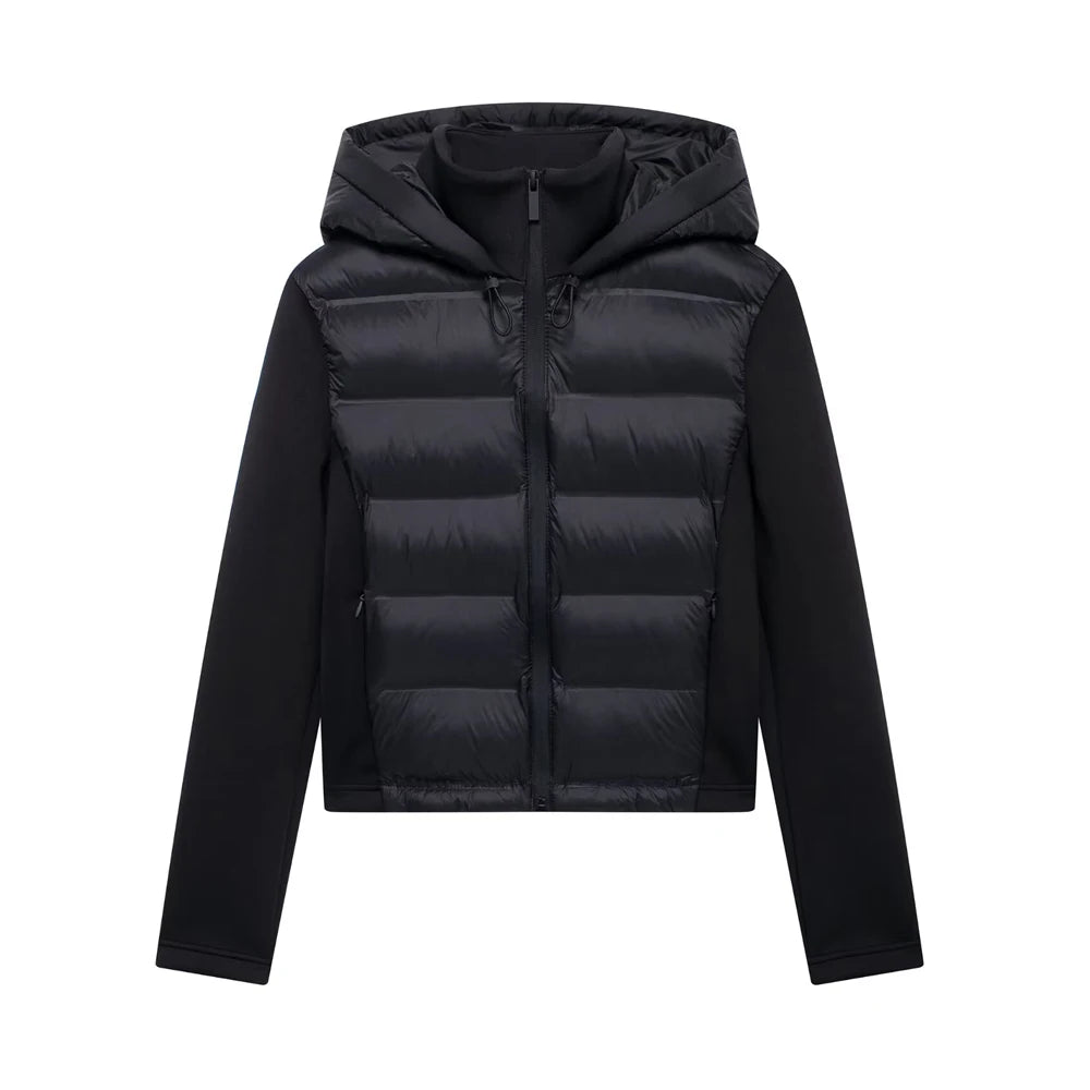 TRAF-Hooded Patchwork Padded Jacket Coat with Pockets for Women, Long Sleeve, Front Zipper, Female Outerwear, Chic Tops, Fashion