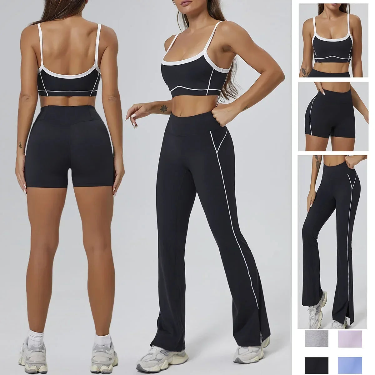 Seamless Yoga Sets Sports Fitness High Waist Hip-lifting Flared Pants Backless Bra Suits Workout Gym Leggings Sets for Women