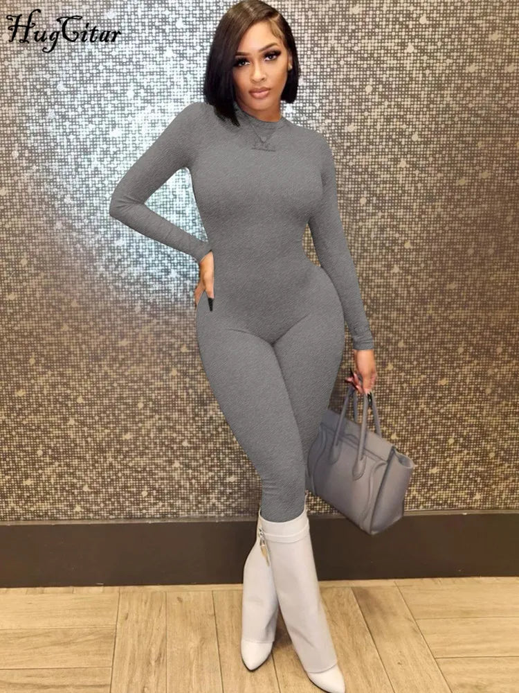 Long Sleeve Zip Up Bodycon Jumpsuit – Sport &amp; Streetwear Style