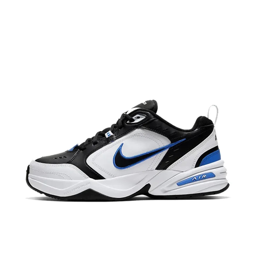 Nike New Listing Air Monarch 4 Low Retro Casual Running Shock Absorption Anti-slip Sneakers Black and White Blue Colorway