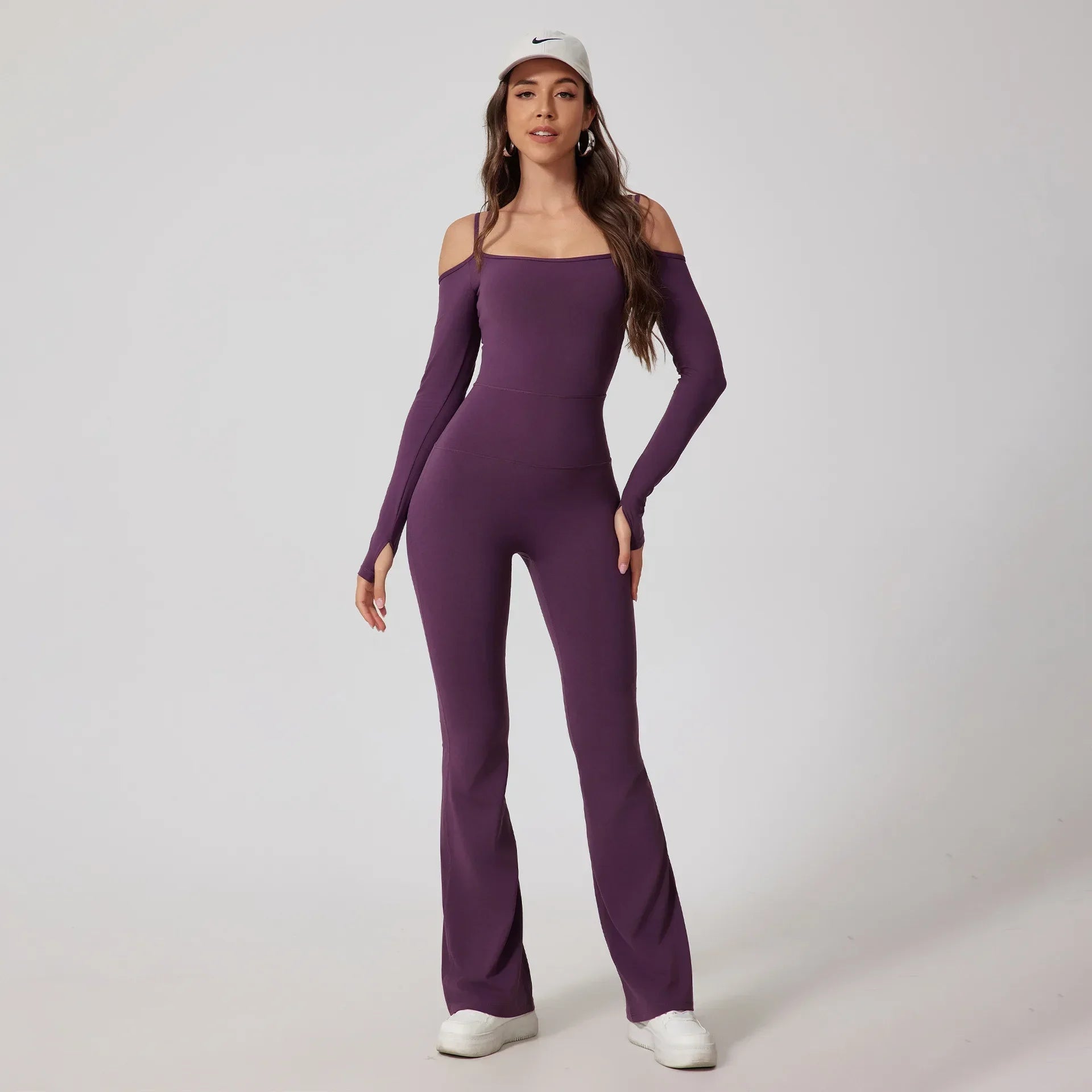 Seamless Yoga Jumpsuits Sports Fitness High Waist Hip Raise Long-Sleeved Flared Pants Suit Workout Gym Leggings Set for Women