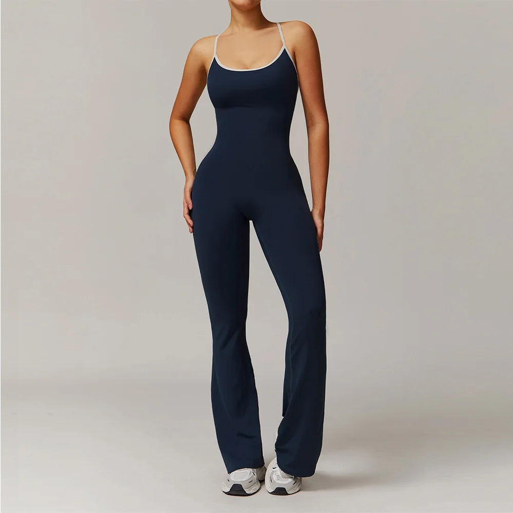 Sexy Back V Jumpsuit Gym Set Women Training Yoga Suit Sportswear Women Sports Jumpsuit Fitness Rompers Stretch Workout Bodysuits