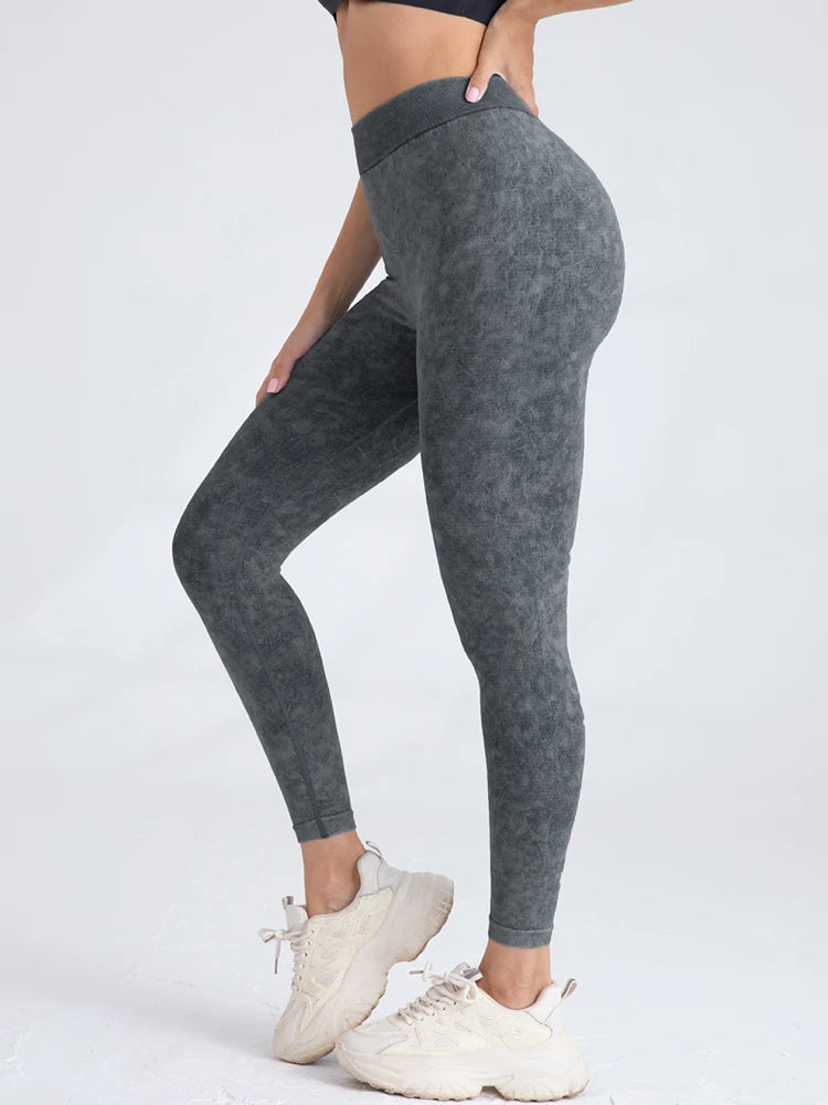 Push Up High Waist Sports Leggings Stretch Athletic Women Sexy Pants Seamless Sand Washed Denim Gym Leggings Femme