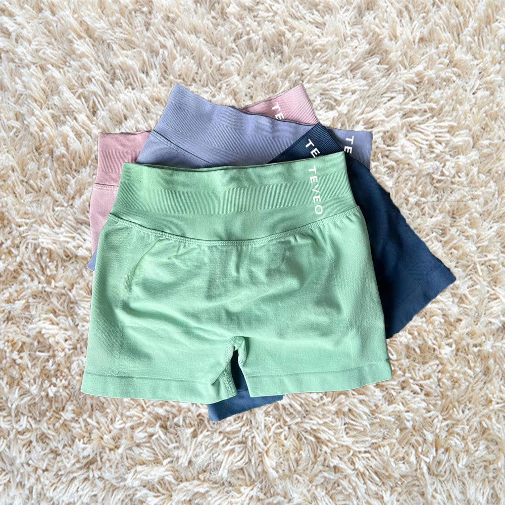 Short d’Entraînement Professionnel pour Femme – 9,1 cm, Sans Couture, Taille Haute et Style Froissé