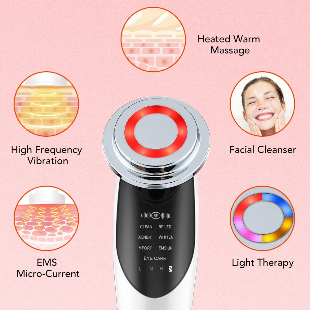 7 in 1 Face Lift Device Microcurrent Skin Rejuvenation LED Facial Massager Light Therapy Anti Aging Wrinkle Beauty Apparatus