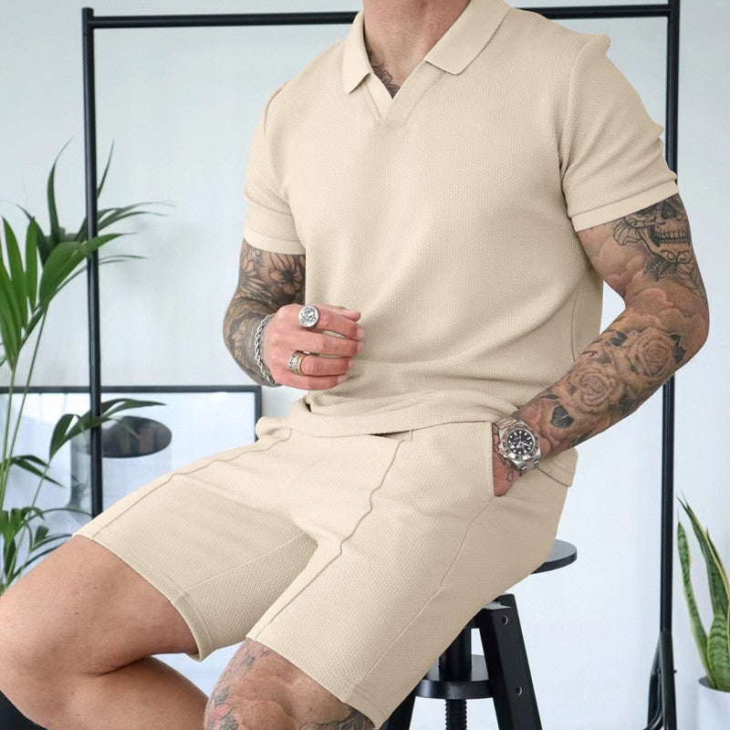 Men's V-Neck Short Sleeve Shorts Two Piece Set