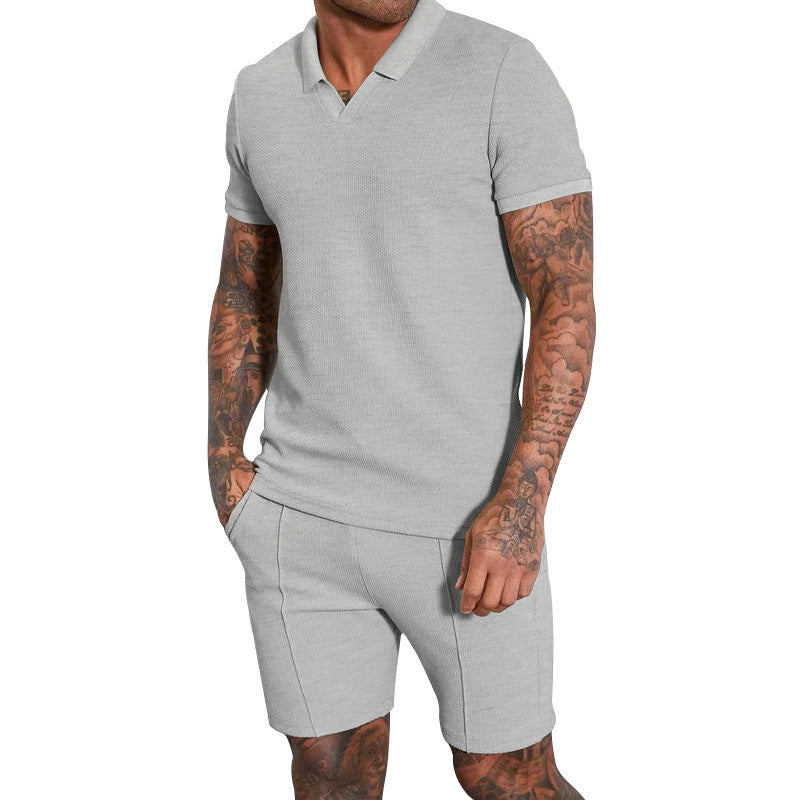 Men's V-Neck Short Sleeve Shorts Two Piece Set