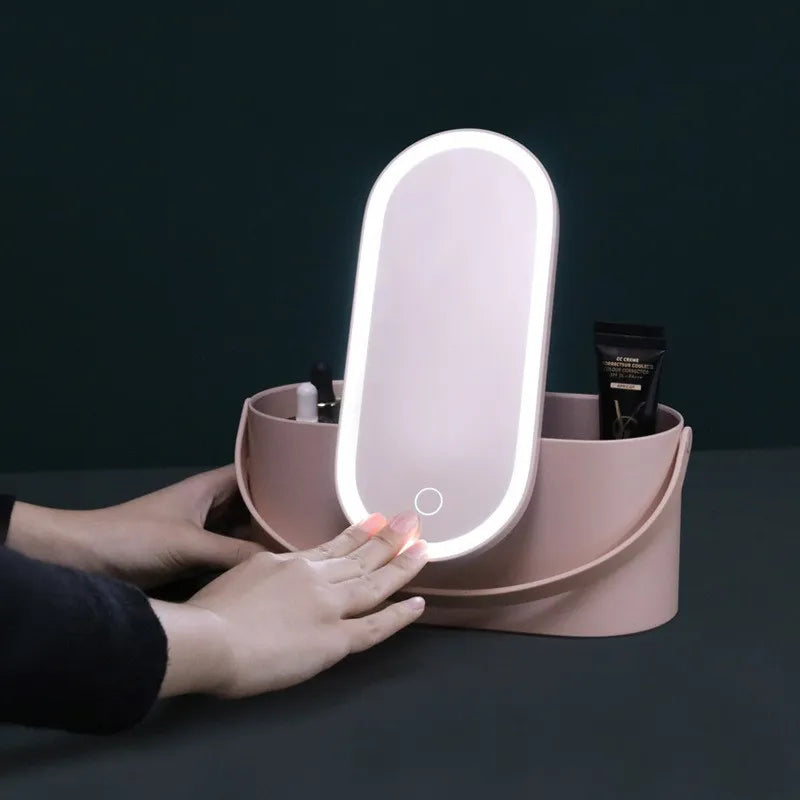 Portable LED Makeup Mirror with Storage